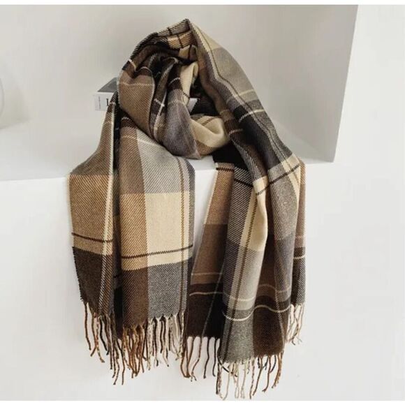 Brown plaid scarf - Picture 1 of 7